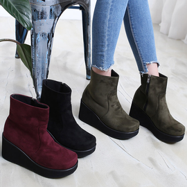 [GIRLS GOOB] Women's Comfortable Wedge Sandal Platform Boots, Suede - Made in KOREA